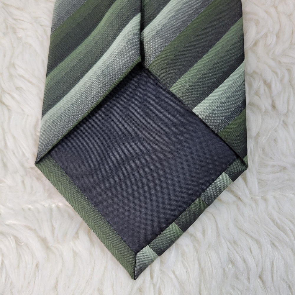 John Ashford Striped Necktie Men Shades of Green & Gray Polyester Earthy Natural - Picture 4 of 8